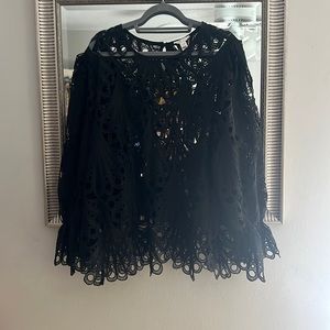 Cato plus size, lace scalloped hem and scalloped sleeve blouse